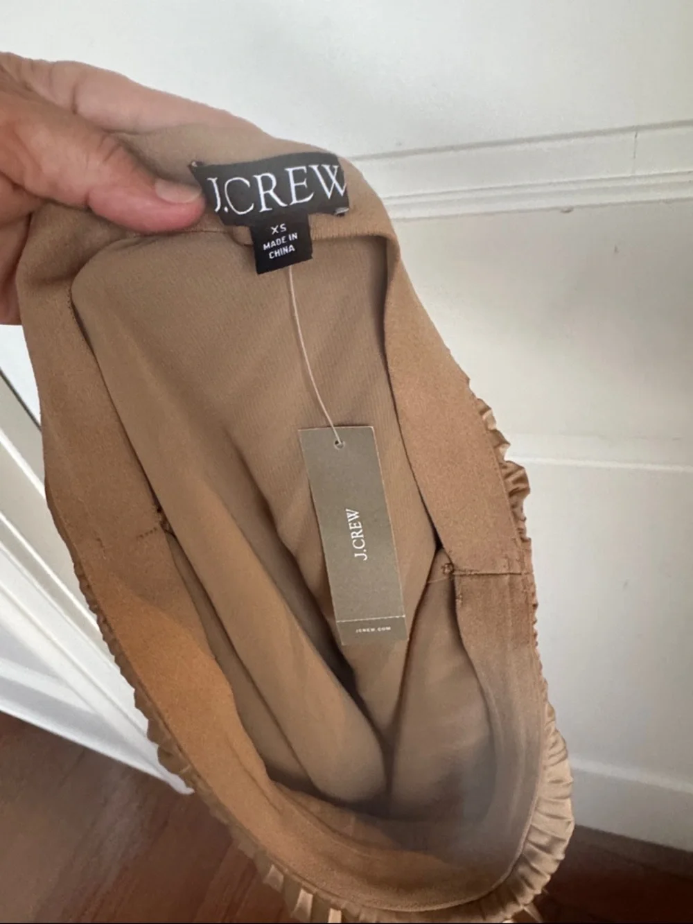 New With Tag J Crew Pleated Silky Midi Skirt in Camel